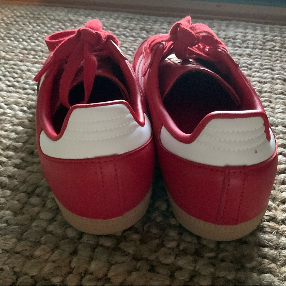 adidas Red Samba Sneakers with White Stripes - Picture 5 of 11